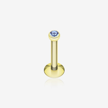 Gold Plated Gem Ball Internally Threaded Labret-Blue